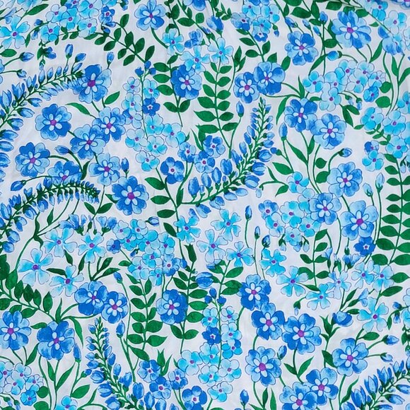 Talbots Blue Climbing Floral Popover Smocked Blouse - L - Picture 2 of 13